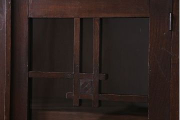 アンティーク家具　大正ロマン　栓材　ガラス扉の意匠がおしゃれな本箱(収納棚、飾り棚、食器棚、ブックケース)