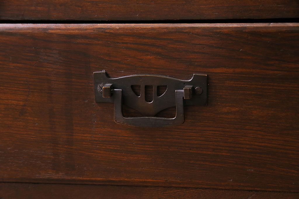 アンティーク家具　大正ロマン　栓材　ガラス扉の意匠がおしゃれな本箱(収納棚、飾り棚、食器棚、ブックケース)