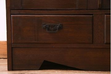 アンティーク家具　大正ロマン　栓材　ガラス扉の意匠がおしゃれな本箱(収納棚、飾り棚、食器棚、ブックケース)