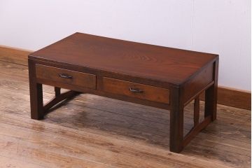 レトロ家具　昭和レトロ　ヒノキ材一枚板　小振りで取り入れやすい文机(1)