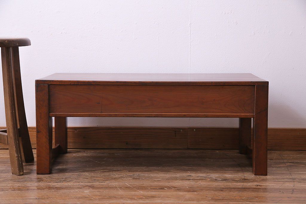 レトロ家具　昭和レトロ　ヒノキ材一枚板　小振りで取り入れやすい文机(1)