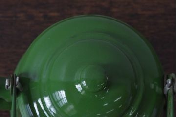 アンティーク雑貨　昭和レトロ　日本製　ツバサ　グリーンのホーローケトル(やかん、薬缶)