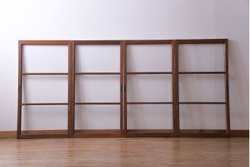 昭和レトロ　シンプルな横桟のガラス戸(窓、引き戸、建具)4枚セット