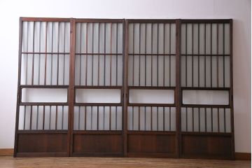 昭和中期　落ち着いた和の雰囲気を感じられる格子ガラス戸(引き戸、建具)4枚セット