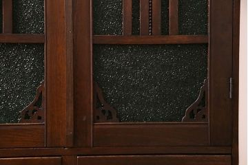 アンティーク家具　昭和初期　当時物色ガラス　大正ロマンの雰囲気を留める色ガラス入り本箱(収納棚、戸棚、キャビネット)