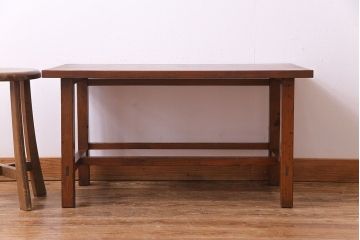 昭和初期　天板ヒノキ材製　木の温かみが漂うリメイクセンターテーブル(ローテーブル、リビングテーブル)(2)