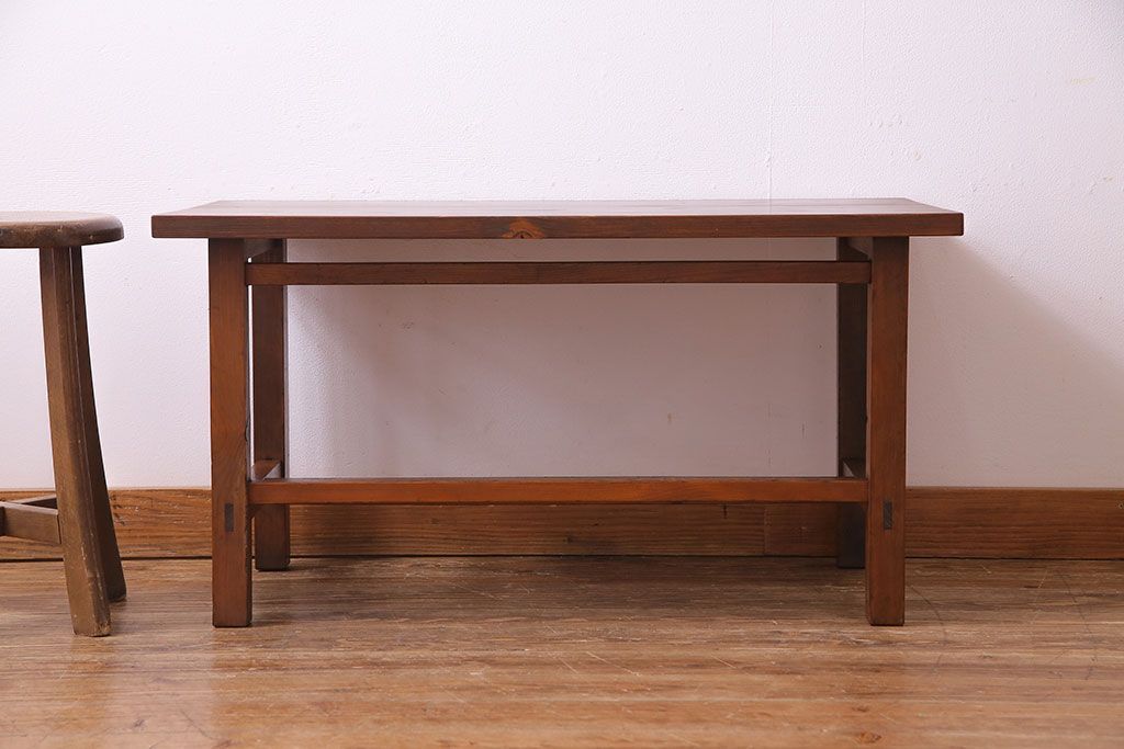 昭和初期　天板ヒノキ材製　木の温かみが漂うリメイクセンターテーブル(ローテーブル、リビングテーブル)(2)