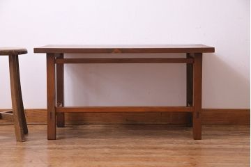 昭和初期　天板ヒノキ材製　木の温かみが漂うリメイクセンターテーブル(ローテーブル、リビングテーブル)(2)