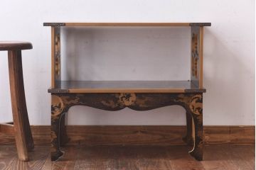 アンティーク家具　極上品!　江戸期　漆塗り金彩蒔絵・瑞獣(四神)図　飾り棚(大名道具、茶棚)
