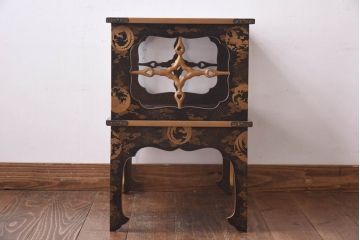 アンティーク家具　極上品!　江戸期　漆塗り金彩蒔絵・瑞獣(四神)図　飾り棚(大名道具、茶棚)