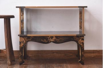 アンティーク家具　極上品!　江戸期　漆塗り金彩蒔絵・瑞獣(四神)図　飾り棚(大名道具、茶棚)