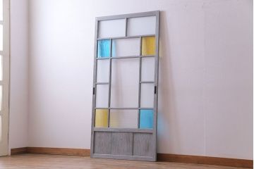 色ガラスの爽やかなカラーが魅力のペイントガラス戸1枚(引き戸、建具)