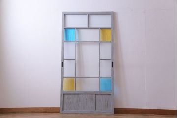 色ガラスの爽やかなカラーが魅力のペイントガラス戸1枚(引き戸、建具)