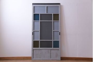 色ガラスの爽やかなカラーが魅力のペイントガラス戸1枚(引き戸、建具)