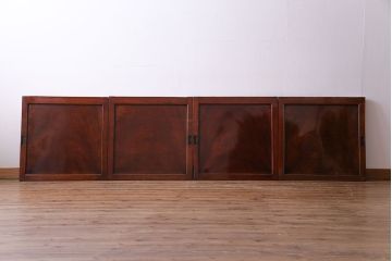 明治期　ケヤキ材一枚板　綺麗な漆塗りのアンティーク板戸4枚セット(窓)