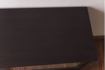 アンティーク家具　前面桑材使用!　花模様カットガラス入りリメイクローボード(収納棚、戸棚、ローチェスト)