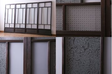 【I様ご成約分】3種のガラス入り　花模様のカットガラスがレトロな引き戸(ガラス戸、建具)4枚セット