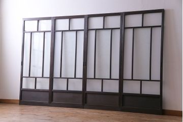 【I様ご成約分】3種のガラス入り　花模様のカットガラスがレトロな引き戸(ガラス戸、建具)4枚セット