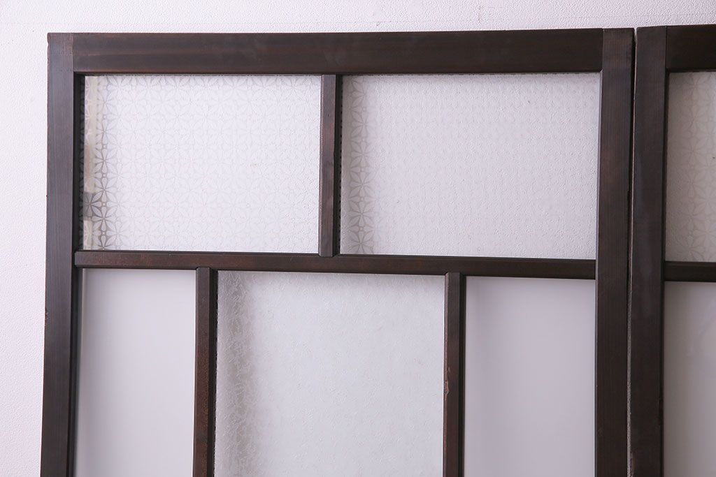 【I様ご成約分】3種のガラス入り　花模様のカットガラスがレトロな引き戸(ガラス戸、建具)4枚セット