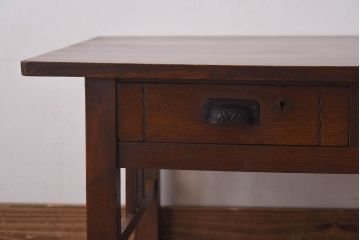 レトロ家具　昭和レトロ　栓材　レトロな模様の象嵌(ぞうがん)入り文机(座卓、ローテーブル、センターテーブル)