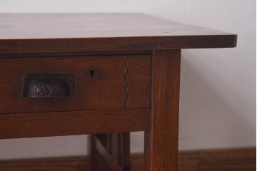 レトロ家具　昭和レトロ　栓材　レトロな模様の象嵌(ぞうがん)入り文机(座卓、ローテーブル、センターテーブル)