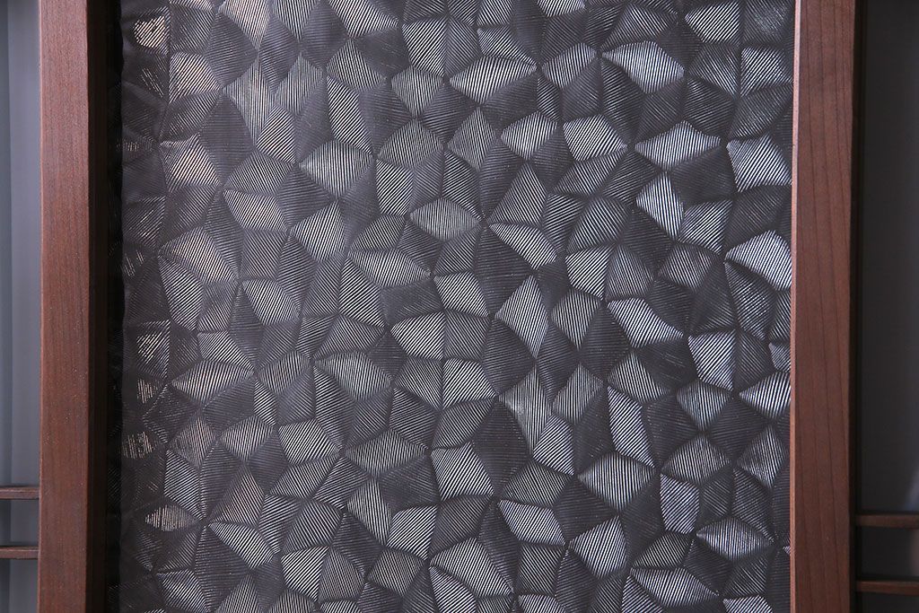 昭和レトロ　横桟が並んだデザインが魅力的な格子戸(ガラス戸、引き戸、建具)2枚セット