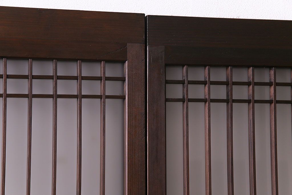 昭和レトロ　横桟が並んだデザインが魅力的な格子戸(ガラス戸、引き戸、建具)2枚セット