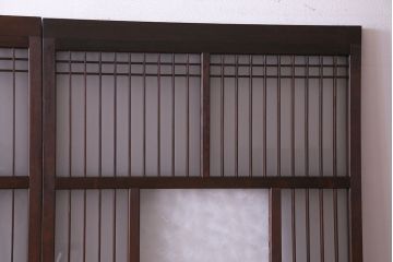 昭和レトロ　横桟が並んだデザインが魅力的な格子戸(ガラス戸、引き戸、建具)2枚セット