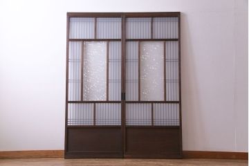 昭和レトロ　横桟が並んだデザインが魅力的な格子戸(ガラス戸、引き戸、建具)2枚セット