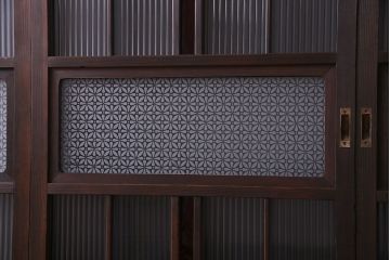 赤い色ガラスがおしゃれな花模様カットガラス入り帯戸(ガラス帯戸、ガラス戸、引き戸、建具)4枚セット