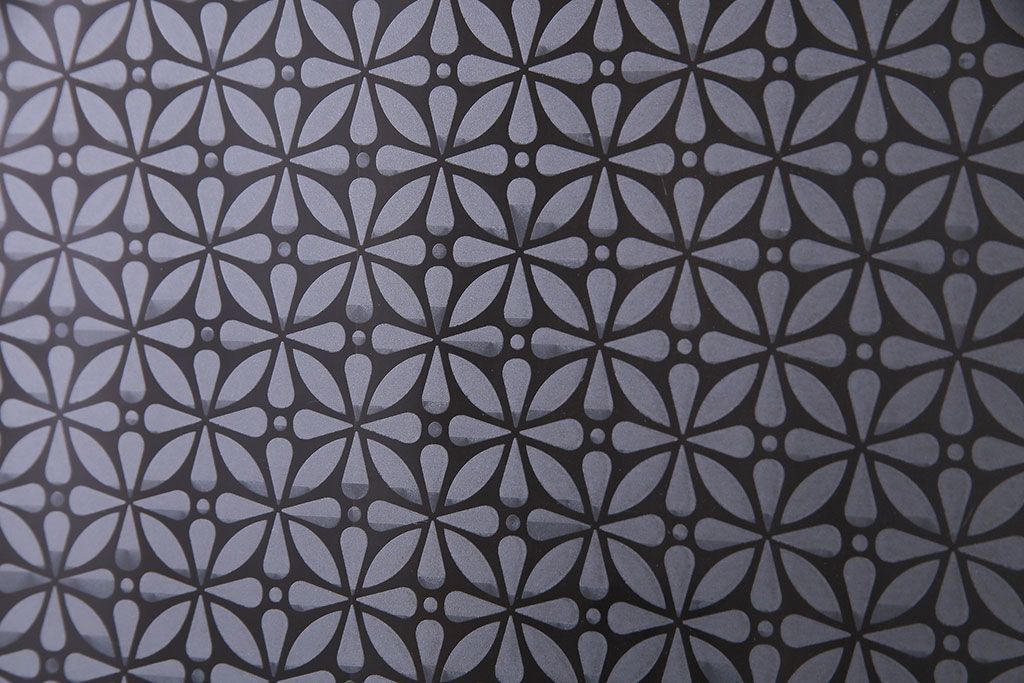 赤い色ガラスがおしゃれな花模様カットガラス入り帯戸(ガラス帯戸、ガラス戸、引き戸、建具)4枚セット