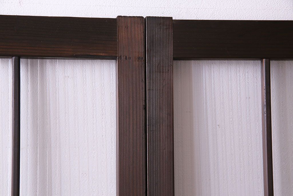 赤い色ガラスがおしゃれな花模様カットガラス入り帯戸(ガラス帯戸、ガラス戸、引き戸、建具)4枚セット