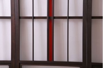 赤い色ガラスがおしゃれな花模様カットガラス入り帯戸(ガラス帯戸、ガラス戸、引き戸、建具)4枚セット