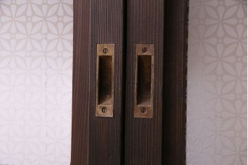 赤い色ガラスがおしゃれな花模様カットガラス入り帯戸(ガラス帯戸、ガラス戸、引き戸、建具)4枚セット