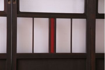 赤い色ガラスがおしゃれな花模様カットガラス入り帯戸(ガラス帯戸、ガラス戸、引き戸、建具)4枚セット