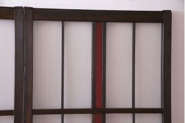 赤い色ガラスがおしゃれな花模様カットガラス入り帯戸(ガラス帯戸、ガラス戸、引き戸、建具)4枚セット