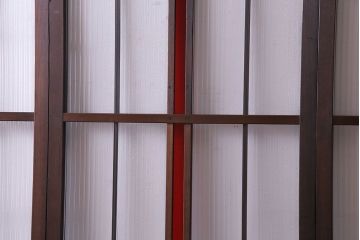 赤い色ガラスがおしゃれな花模様カットガラス入り帯戸(ガラス帯戸、ガラス戸、引き戸、建具)4枚セット