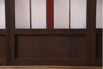 赤い色ガラスがおしゃれな花模様カットガラス入り帯戸(ガラス帯戸、ガラス戸、引き戸、建具)4枚セット