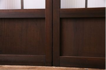 赤い色ガラスがおしゃれな花模様カットガラス入り帯戸(ガラス帯戸、ガラス戸、引き戸、建具)4枚セット