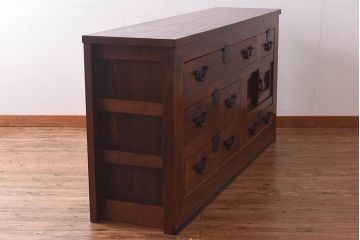 【H様ご成約分】和製アンティーク　上手物　前面総欅材の重厚な収納箪笥ローボード(水屋箪笥、サイドボード)(1)