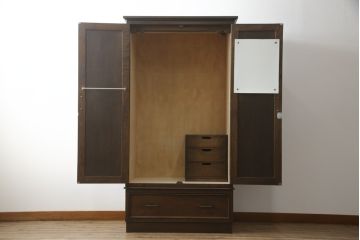 和製ビンテージ　神戸家具　永田良介商店製　小引き出し付きワードローブ(洋服タンス、ヴィンテージ)(定価約83万円)