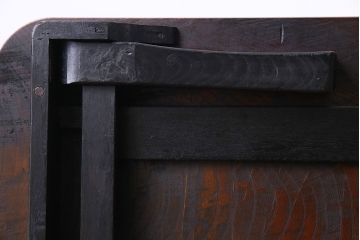 アンティーク家具　昭和中期　ケヤキ材一枚板　味わい深い質感の角ちゃぶ台(ローテーブル、座卓)