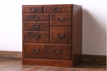 アンティーク家具　昭和期　総クスノキ(楠木)材　漆塗り　上質な作りの小引き出し(チェスト、収納)