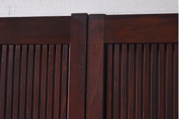 昭和期　当時物ガラス入り　ケヤキ材　細身のシルエットが魅力の万本格子戸(ガラス帯戸、帯戸、引き戸、建具)4枚セット