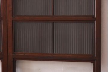 昭和期　当時物ガラス入り　ケヤキ材　細身のシルエットが魅力の万本格子戸(ガラス帯戸、帯戸、引き戸、建具)4枚セット