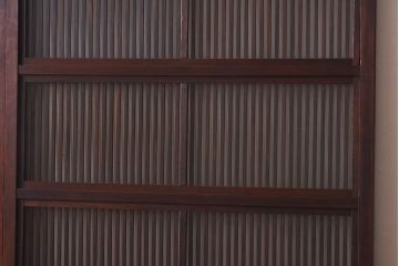 レトロ　倹飩式　上品な和の雰囲気漂う格子ガラス戸2枚セット(建具、引き戸)