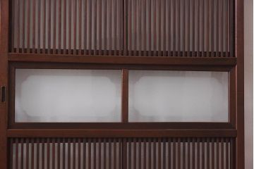 レトロ　倹飩式　上品な和の雰囲気漂う格子ガラス戸2枚セット(建具、引き戸)