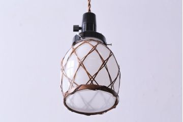 昭和レトロ　飴色の竹細工がおしゃれな和風のペンダントライト(天井照明、吊り下げ照明)