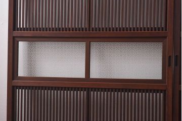 昭和レトロ　オリジナル　花模様ガラスが可愛らしい格子ガラス戸2枚セット(建具、引き戸)