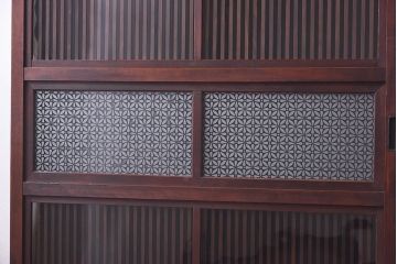 昭和レトロ　オリジナル　花模様ガラスが可愛らしい格子ガラス戸2枚セット(建具、引き戸)